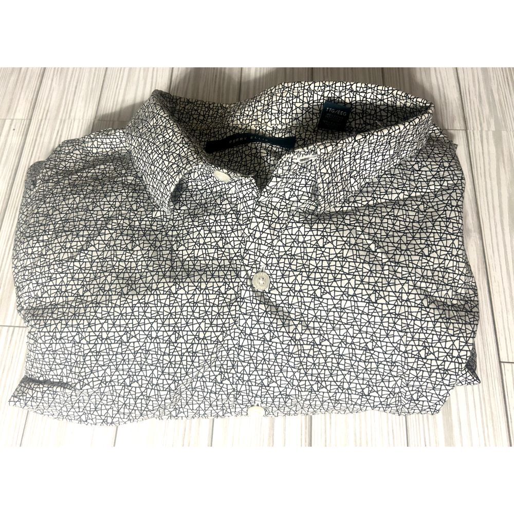 Perry Ellis Mens Black White All Over Print Button Up long sleeve shirt XXL‎